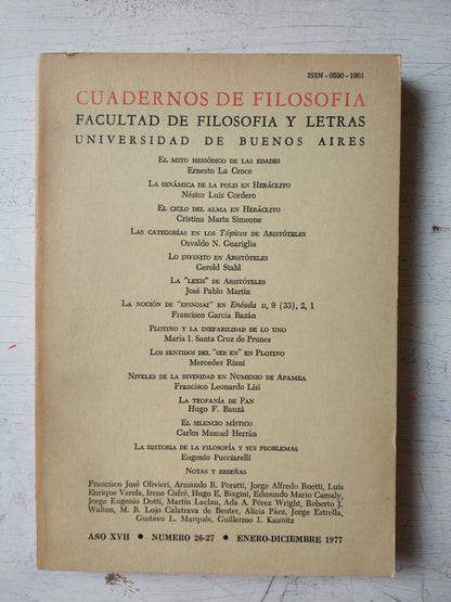 Libro usado en venta: Cuadernos de Filosofia - A?o XVII, N? 19; editorial Universidad de Buenos Aires impreso en 1977 envios a todo el mundo.1