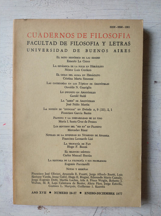 Libro usado en venta: Cuadernos de Filosofia - A?o XVII, N? 19; editorial Universidad de Buenos Aires impreso en 1977 envios a todo el mundo.1