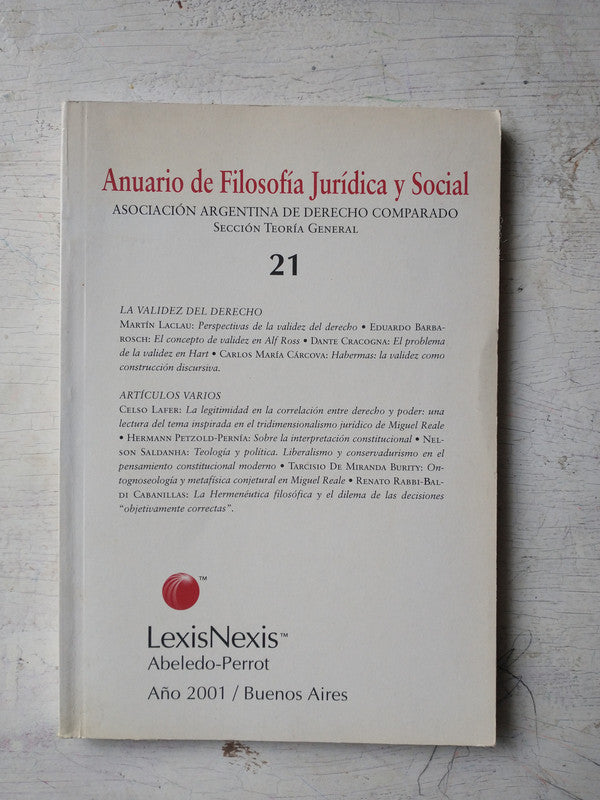 Libro usado en venta: Anuario de Filosofia Juridica y Social; editorial Abeledo - Perrot impreso en 2002 realizamos envios a todo el mundo.1
