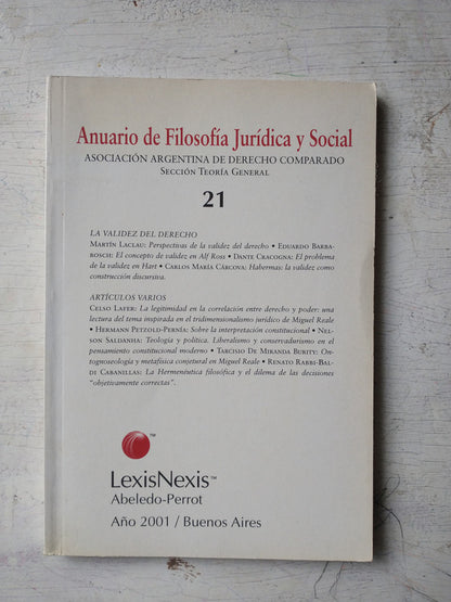 Libro usado en venta: Anuario de Filosofia Juridica y Social; editorial Abeledo - Perrot impreso en 2002 realizamos envios a todo el mundo.1