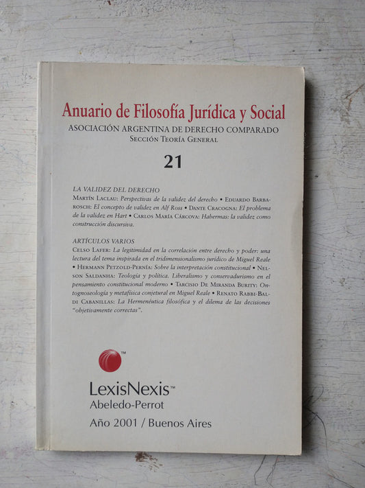 Libro usado en venta: Anuario de Filosofia Juridica y Social; editorial Abeledo - Perrot impreso en 2002 realizamos envios a todo el mundo.1