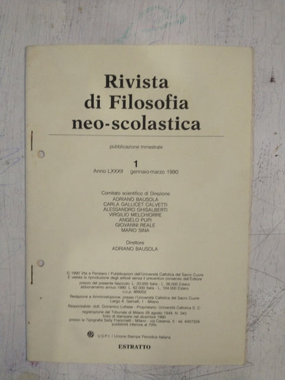 Libro usado en venta: Rivista di Filosofia neo-scolastica; editorial U.S.P.I. impreso en 1990 realizamos envios a todo el mundo.1