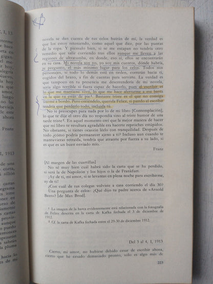 Libro usado en venta: Cartas a Felice y otra correspondencia (II) 1913 de Franz Kafka; editorial Alianza impreso en 1977 envios a todo el mundo.4