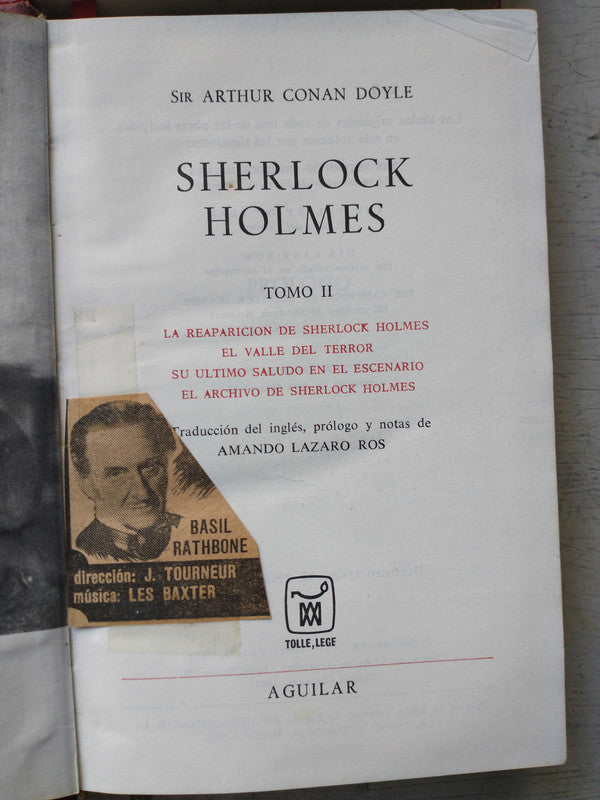 Libro usado en venta: Sherlock Holmes (2 Tomos) de Arthur Conan Doyle; editorial Aguilar impreso en 1980 realizamos envios a todo el mundo.3