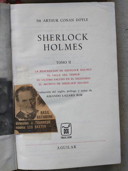 Libro usado en venta: Sherlock Holmes (2 Tomos) de Arthur Conan Doyle; editorial Aguilar impreso en 1980 realizamos envios a todo el mundo.3