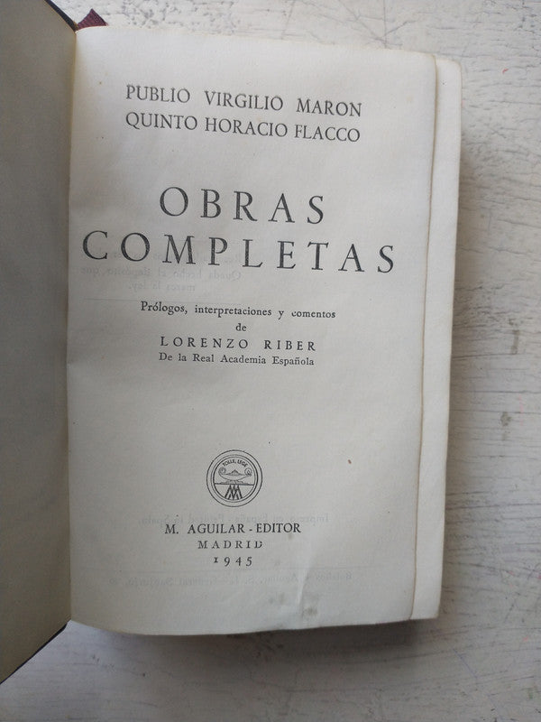 Libro usado en venta: Obras completas de Publio Virgilio Maron - Quinto Horacio Flacco; editorial Aguilar impreso en 1945 envios a todo el mundo.1