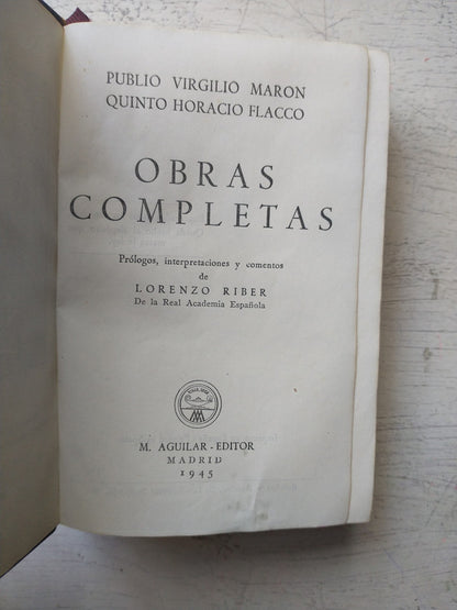 Libro usado en venta: Obras completas de Publio Virgilio Maron - Quinto Horacio Flacco; editorial Aguilar impreso en 1945 envios a todo el mundo.1