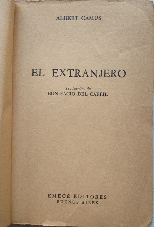 Libro usado en venta: El extranjero de Albert Camus; editorial Emece impreso en 1964 realizamos envios a todo el mundo.1