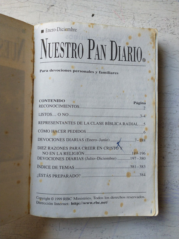 Libro usado en venta: Nuestro Pan diario - Vol. 4; editorial RBC impreso en 1999 realizamos envios a todo el mundo.2