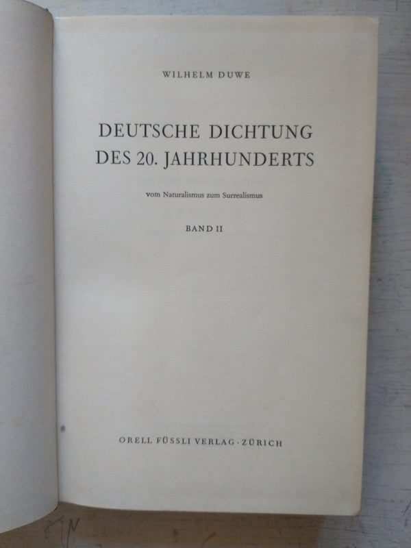 Libro usado en venta: Deutsche dichtung des 20. Jahrhunderts - Band II de Wilhelm Duwe; editorial Orell Fussli Verlag-Zurich impreso en 1962.1
