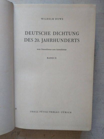 Libro usado en venta: Deutsche dichtung des 20. Jahrhunderts - Band II de Wilhelm Duwe; editorial Orell Fussli Verlag-Zurich impreso en 1962.1