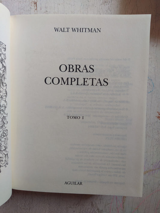 Libro usado en venta: Obras completas (Solo tomo 1) de Walt Whitman; editorial Aguilar impreso en 2004 realizamos envios a todo el mundo.1