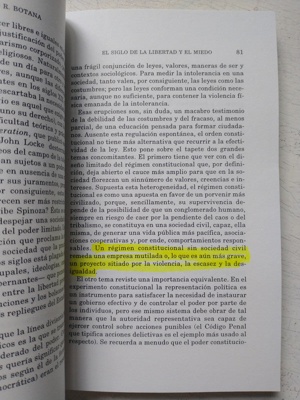 Libro usado en venta: El siglo de la libertad y el miedo de Natalio R. Botana; editorial Sudamericana impreso en 1998 envios a todo el mundo.1