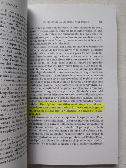 Libro usado en venta: El siglo de la libertad y el miedo de Natalio R. Botana; editorial Sudamericana impreso en 1998 envios a todo el mundo.1