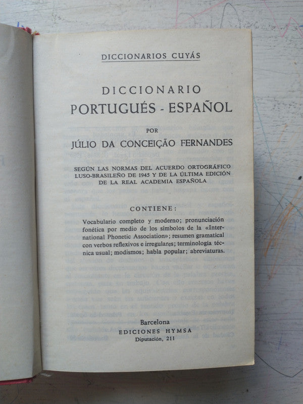Libro usado en venta: Diccionario Portugues-Espa?ol de Julio Da Conceicao Fernandes; editorial Hymsa impreso en 1980 realizamos envios a todo el mundo.1