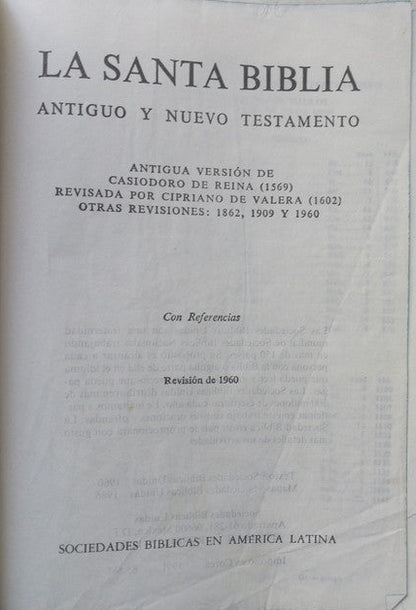 Libro usado en venta: La Santa Biblia; editorial Sociedades Biblicas en America Latina impreso en 1991 realizamos envios a todo el mundo.1