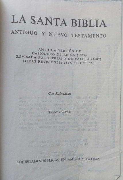 Libro usado en venta: La Santa Biblia; editorial Sociedades Biblicas en America Latina impreso en 1991 realizamos envios a todo el mundo.1