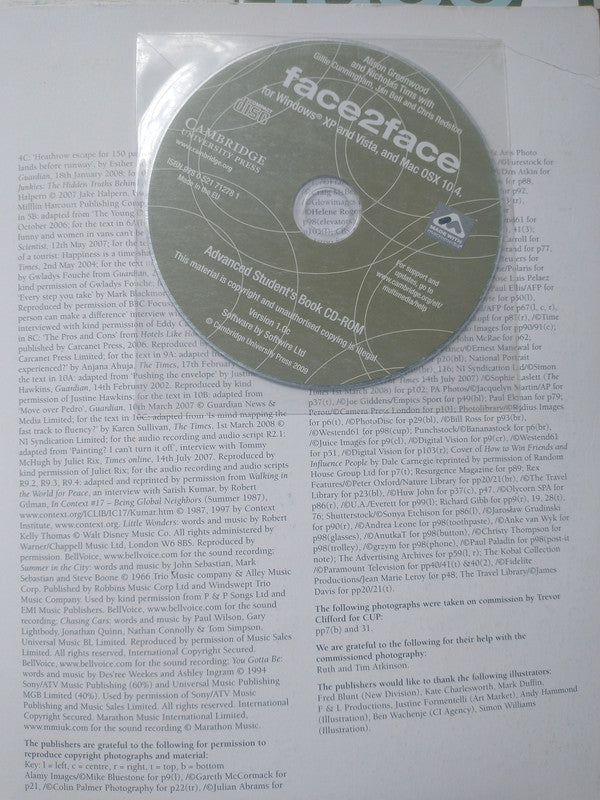 Libro usado en venta: Face2face Advanced (Student's and Workbook (Con CD) de Cunningham - Bell - Chris Redston; Cambridge University Press 20101.4