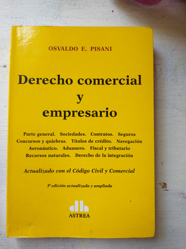Libro usado en venta: Derecho comercial y empresario de Osvaldo E. Pisani; editorial Astrea impreso en 2016 realizamos envios a todo el mundo.1
