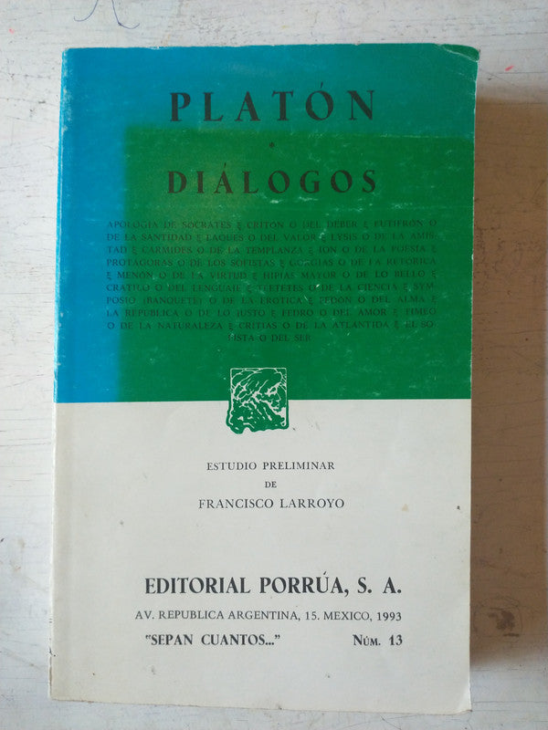 Libro usado en venta: Dialogos de Platon; editorial Porrua impreso en 1993 realizamos envios a todo el mundo.1