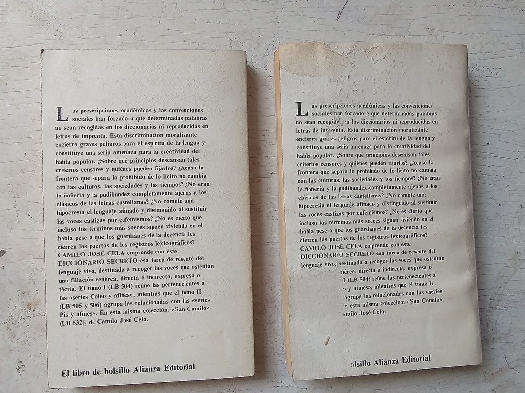 Libro usado en venta: Diccionario secreto (2 Volumenes) de Camilo Jose Cela; editorial Alianza impreso en 1989 realizamos envios a todo el mundo.3