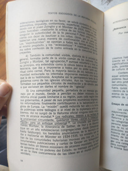 Libro usado en venta: Textos escogidos de la reforma radical de John Howard Yoder; editorial La Aurora impreso en 1976 envios a todo el mundo.3