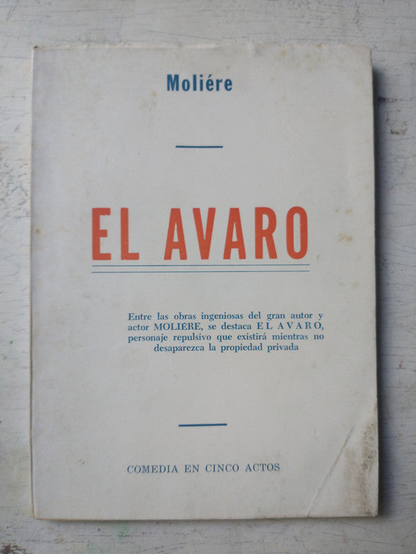 Libro usado en venta: El avaro - Comedia en cinco actos de Jean-Baptiste Poquelin (Molière); editorial BO-SI impreso en 1971 envios a todo el mundo.1