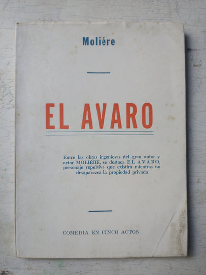 Libro usado en venta: El avaro - Comedia en cinco actos de Jean-Baptiste Poquelin (Molière); editorial BO-SI impreso en 1971 envios a todo el mundo.1