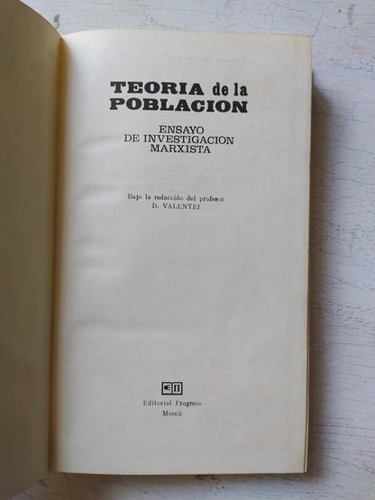 Libro usado en venta: Teoria de la poblacion de D. Valentei; editorial Progreso impreso en 1978 realizamos envios a todo el mundo.1