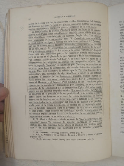 Libro usado en venta: Sociedad y libertad de Ralf Dahrendorf; editorial Tecnos impreso en 1966 realizamos envios a todo el mundo.2