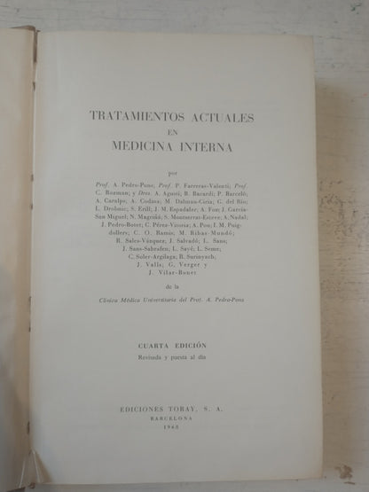 Libro usado en venta: Tratamientos actuales de medicina interna; editorial Toray impreso en 1968 realizamos envios a todo el mundo.1