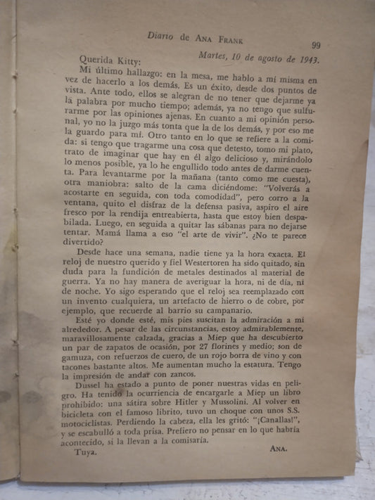 Libro usado en venta: Diario de Ana Frank de Ana Frank; editorial Hemisferio impreso en 1959 realizamos envios a todo el mundo.2