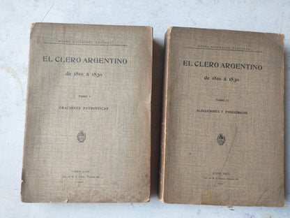 Libro usado en venta: El clero argentino de 1810 a 1830 (2 tomos); editorial Imp. De M. A. Rosas impreso en 1907 realizamos envios a todo el mundo.1
