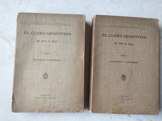 Libro usado en venta: El clero argentino de 1810 a 1830 (2 tomos); editorial Imp. De M. A. Rosas impreso en 1907 realizamos envios a todo el mundo.1
