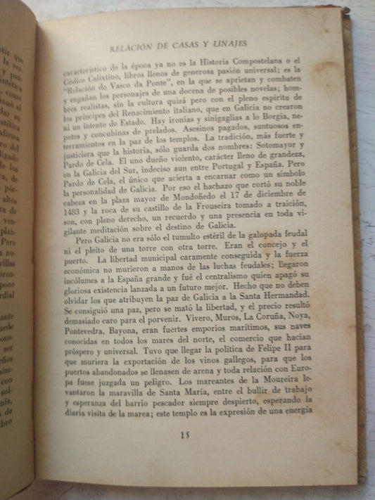 Libro usado en venta: Relacion de algunas casas y linajes del reino de Galicia de Vasco de Aponte; editorial Nova impreso en 1945.2