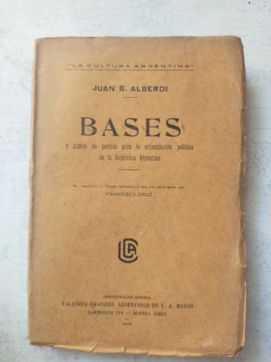 Libro usado en venta: Bases y puntos de partida para la organizacion politica de la Republica Argentina - Vol. 5; Talleres Graficos Argentinos 19281.1