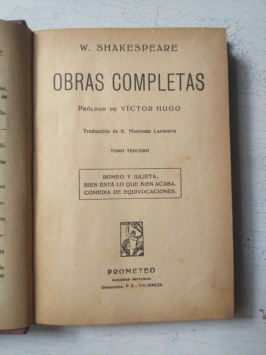 Libro usado en venta: Obras completas (Tomo tercero) de William Shakespeare; editorial Prometeo realizamos envios a todo el mundo.1