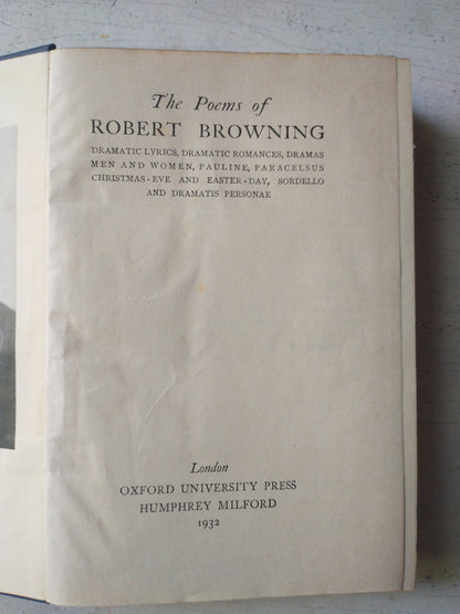 Libro usado en venta: The Poems of Robert Browning de Robert Browning; editorial Oxford University Press impreso en 1932 envios a todo el mundo.1