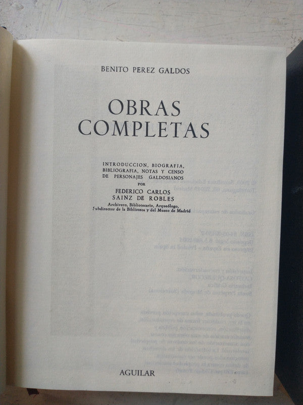 Libro usado en venta: Obras completas (Solo Tomos 1- 2 - 3 - 7 - 9) de Benito Perez Galdos; editorial Aguilar impreso en 2004 envios a todo el mundo.1