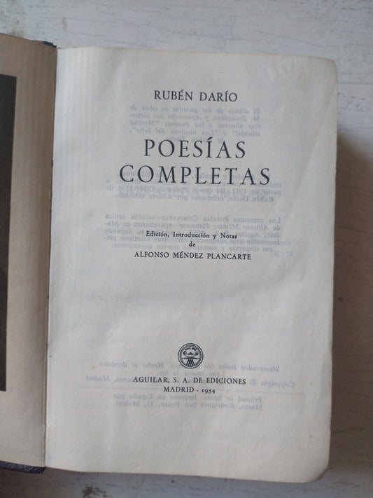 Libro usado en venta: Poesias completas de Ruben Dario; editorial Aguilar impreso en 1954 realizamos envios a todo el mundo.1