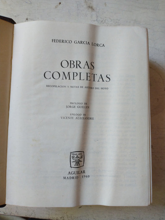Libro usado en venta: Obras completas de Federico Garcia Lorca; editorial Aguilar impreso en 1960 realizamos envios a todo el mundo.1