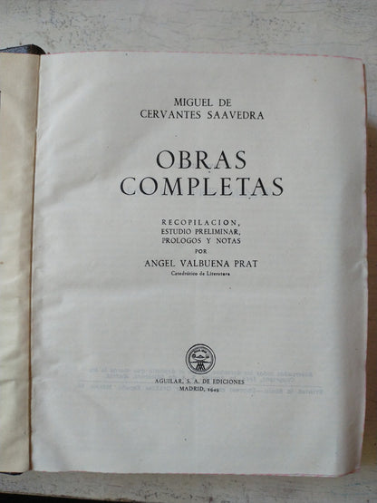 Libro usado en venta: Obras completas de Miguel de Cervantes Saavedra; editorial Aguilar impreso en 1949 realizamos envios a todo el mundo.1