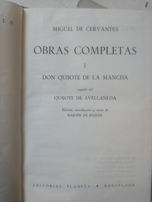 Libro usado en venta: Obras completas 1 - Don Quijote de la mancha (Con estuche) de Miguel de Cervantes Saavedra; editorial Planeta impreso en 1967.1