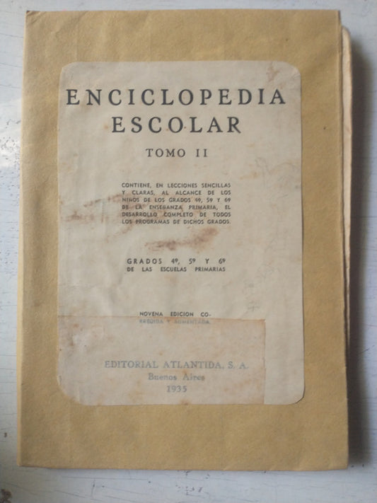 Libro usado en venta: Enciclopedia escolar - Tomo 2; editorial Atlantida impreso en 1935 realizamos envios a todo el mundo.1