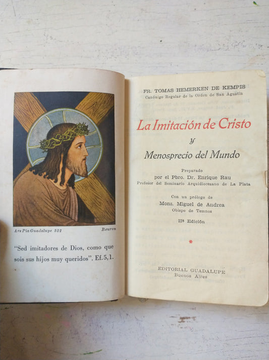 Libro usado en venta: Imitacion de Cristo y menosprecio del mundo de Fray Tomas Hemerken de Kempis; editorial Guadalupe impreso en 1944.1