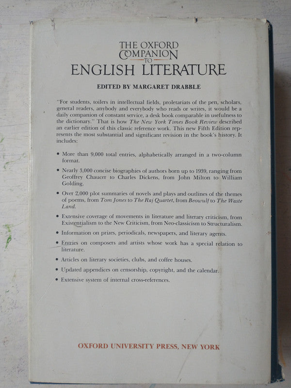 Libro usado en venta: The Oxford Companion to english literature de Margaret Drabble; editorial Oxford University Press impreso en 1985.3