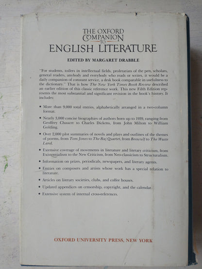 Libro usado en venta: The Oxford Companion to english literature de Margaret Drabble; editorial Oxford University Press impreso en 1985.3