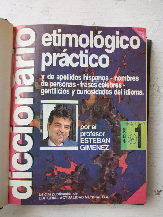 Libro usado en venta: Diccionario etimologico practico de Esteban Gimenez; editorial Actualidad Mundial impreso en 1991 envios a todo el mundo.1