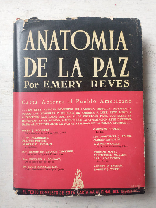 Libro usado en venta: Anatomia de la paz de Emery Reves; editorial Claridad impreso en 1946 realizamos envios a todo el mundo.1