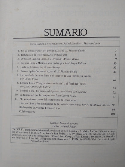 Libro usado en venta: Voces de Lezama Lima; editorial Montesinos impreso en _ realizamos envios a todo el mundo.4